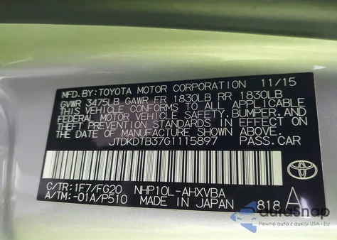2016 Toyota Prius C Two from USA, damaged, VIN JTDKDTB37G1115897